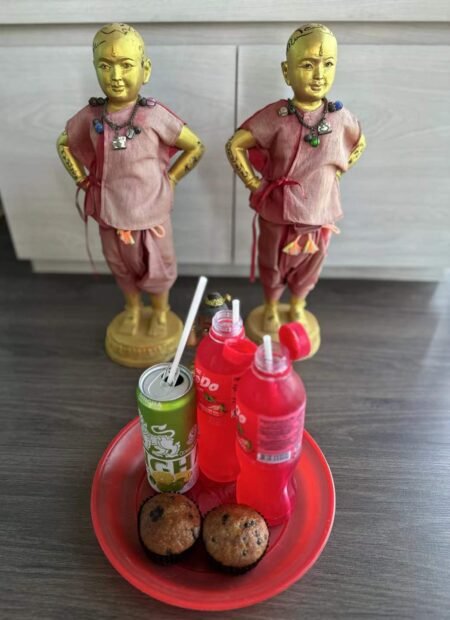 刚给古曼奉香、老二说她有见过两个女孩子在这坐着聊天，我说是面前这样的可爱吗，不是的、她们很漂亮头发还闪闪的还对我笑就飞出去了，想来是我们家古曼童结识了瑶池仙女