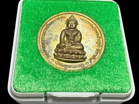 【2539年瓦素塔大法会加持的药师佛】少见圆形药师佛法相、这一年正值先帝九世王登基五十周年、故在药师佛背面会看到九世王登基五十周年的专属标志。